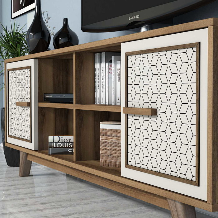Hanah Home Mueble de TV Ayla - Nogal, Crema